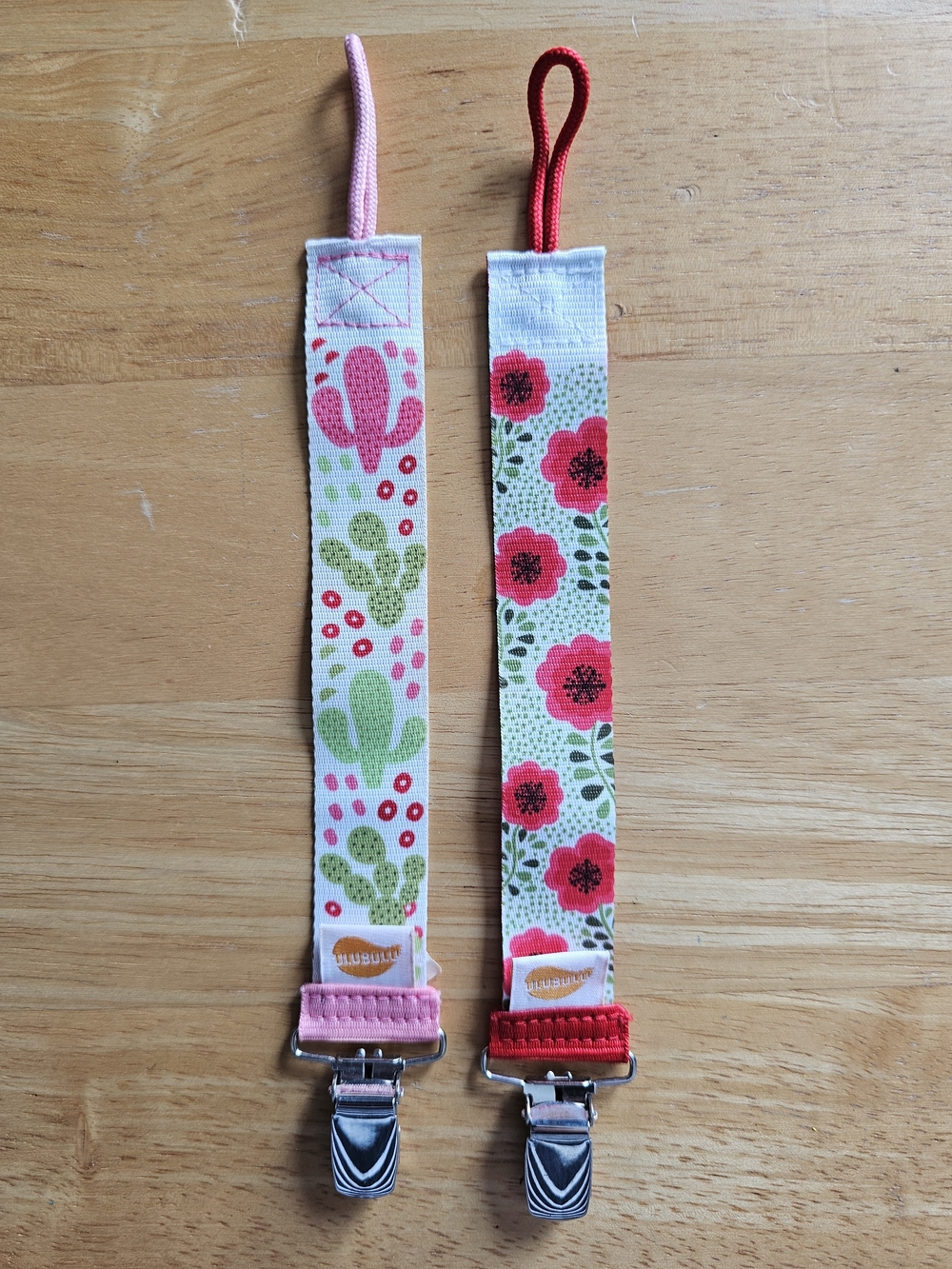 Kids Pacifier Clips - Pink Cactus & Red Floral Designs